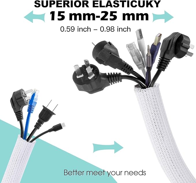 AGPTEK Cable Sleeve Cover, 10ft - 1 inch Cord Management Wire Organizer Under Desk, Home Office Computer Wire Cover Hider Cord Protector, Protect Pet Cat Dog from Chewing, White