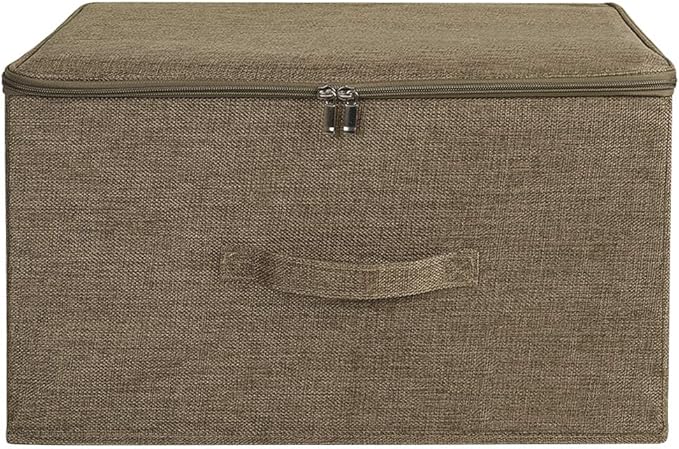 ANMINY Storage Bins with Zipper Lids 51.9 Qt Lidded Fabric Storage Boxes Baskets Cubes with Handles Collapsible Washable Cotton Linen Closet Shelf Clothes Organizer - Extra Large, Coffee