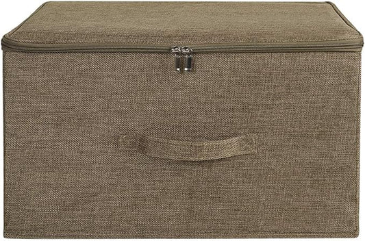 ANMINY Storage Bins with Zipper Lids 51.9 Qt Lidded Fabric Storage Boxes Baskets Cubes with Handles Collapsible Washable Cotton Linen Closet Shelf Clothes Organizer - Extra Large, Coffee