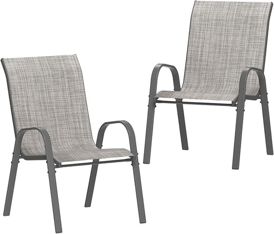 Amopatio Patio Chairs Set of 2, Outdoor Stackable Dining Chairs for All Weather, Light Grey, Breathable Garden Outdoor Furniture for Backyard Deck
