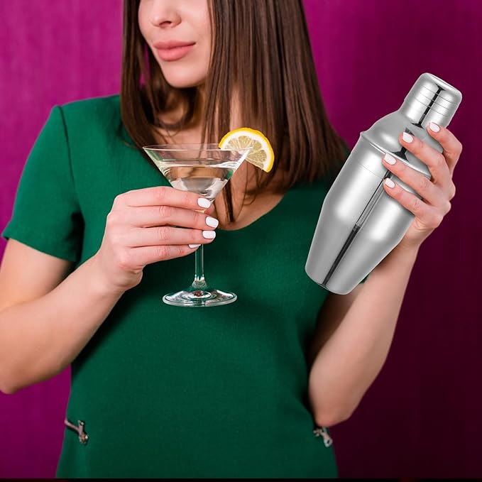 Nitial 6 Pcs Bar Cocktail Shaker Professional Stainless Steel Martini Drink Mixer with Built-in Strainer for Bartending No Leaks Boston Shaker for Bar Party Drink Mixing Tool(11.8 oz,Silver)