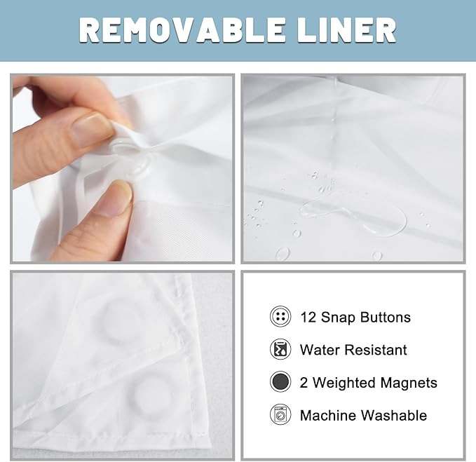 No Hook Black and White Striped Shower Curtain with Snap in Liner Set - Hotel Shower Curtain and Liner Set with See Through Mesh Top Window,Machine Washable, 71x74 INCH