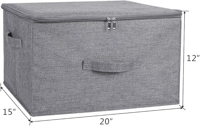 ANMINY Storage Bins with Zipper Lids 51.9 Qt Lidded Fabric Storage Boxes Baskets Cubes with Handles Collapsible Washable Cotton Linen Closet Shelf Clothes Organizer - Gray, Extra Large