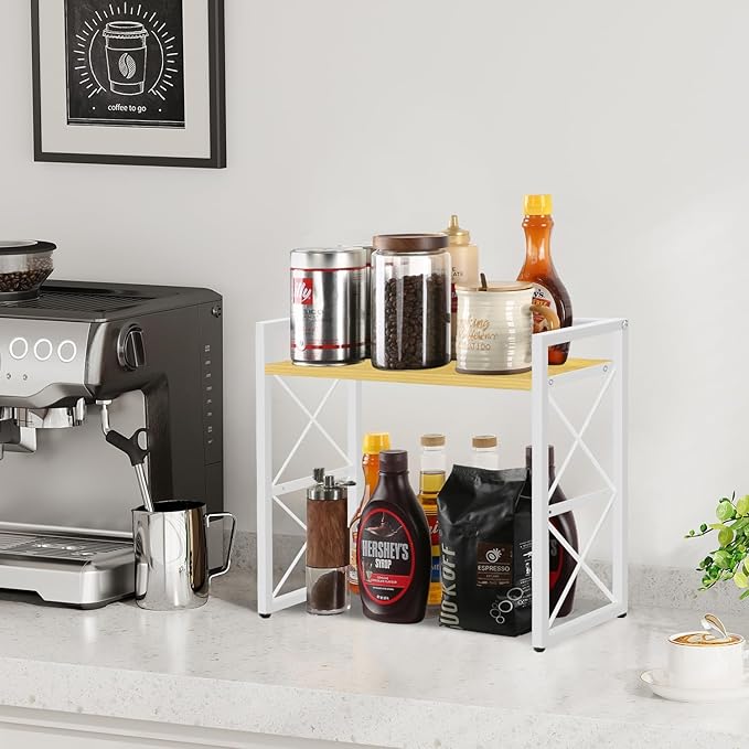 YINMIT Desktop Shelf Organizer, 2 Tier Office Shelves, Wood Desk Organizer Storage Rack and Freestanding Display Shelf for Office, Dormitory, Home (White Wood)