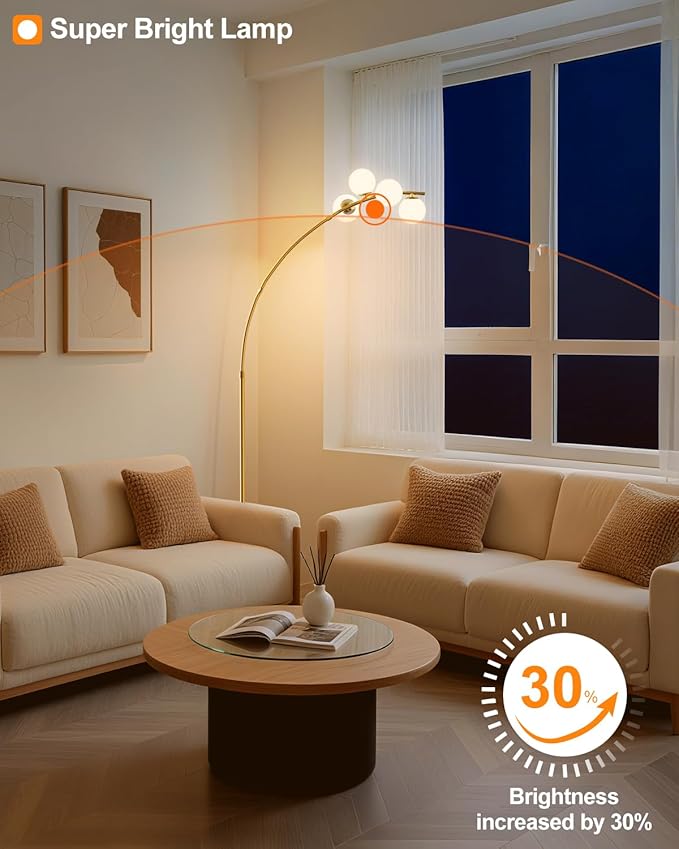 Lightdot 63IN Gold Floor Lamp Dimmable 4-Lights Globe LED Floor Lamps with 3000K Soft Warm Golden for Wedding/Party, Modern Tall Lamp for Living Room/Bedroom (Bulbs Included)