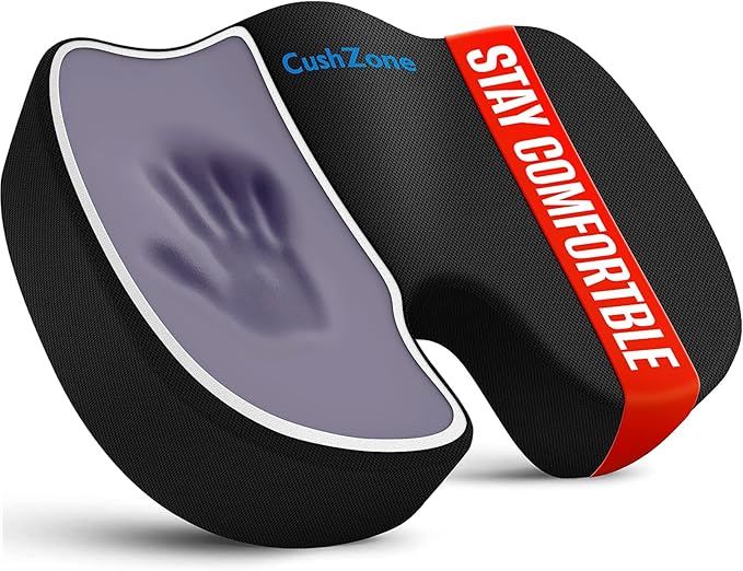 Seat Cushion for Office Chair, Car Seat, Airplane, Bleacher & Wheelchair, Ergonomic Memory Foam, Non-Slip Chair Pad, Office Desk Accessories for Back/Tailbone/Sciatica Pain Relief (Black)