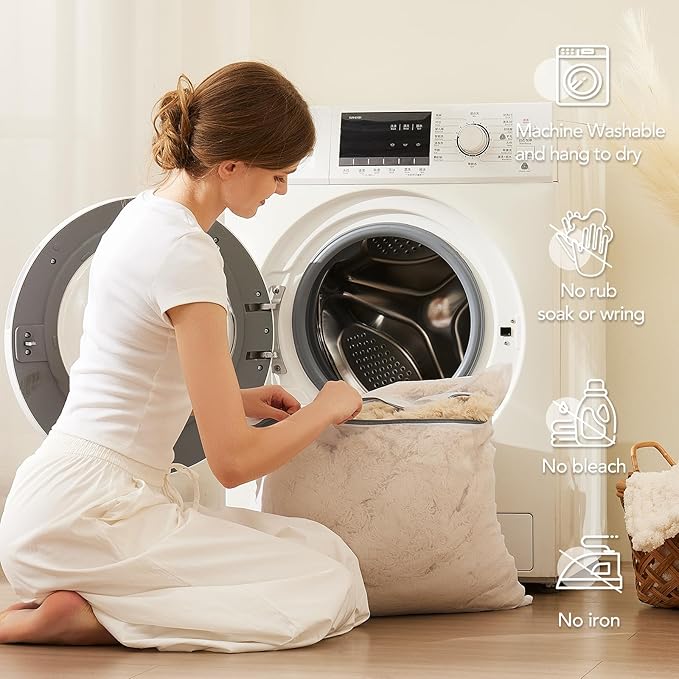 L'AGRATY Faux Rabbit Fur Blanket: 90" x 90" Queen Luxury Soft Fluffy Thick Fur Throw Blanket for Couch Bed Sofa - Cozy Plush Bubble Blankets for Winter: Flannel Fleece Decorative Blanket(Almond White)