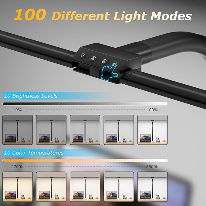 Desk lamp,LED Desk Lamps for Home Office,Eye-Care Architect Lamp for Desk with Clamp,Dual Screen Computer Monitor Gooseneck Smart Light:24W100 Lighting Models Adjustable Table Lamp for Study Drafting