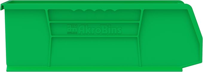 Akro-Mils 30234 AkroBins Plastic Storage Bins, Space-Saving Stackable Bins for Garage, Pantry, Craft Organization, 15" x 5" x 5", Green, 12-Pack