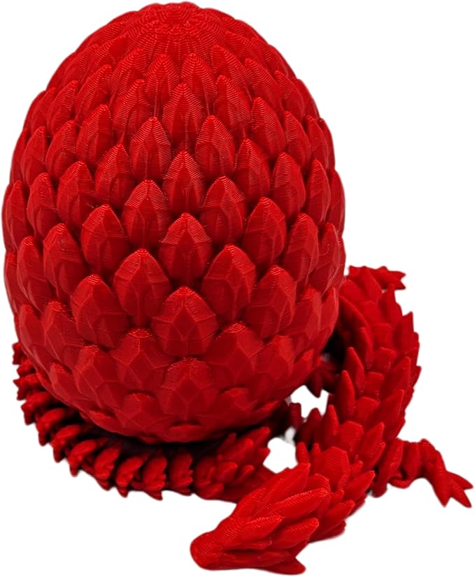 3D Printed Dragon Egg Articulating Gemstone Dragon Fidget Figurine - Vibrant Color Dragons Flexible ADHD, Autism and Anxiety Relief - Articulated Joints (Red)