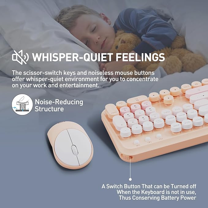 FD 2.4GHz Wireless Keyboard and Mouse Set with Switch Button - Full-Size Keyboard - Compatible for Windows/Laptop/PC/Notebook/Smart TV and More - Light Pink Colorful