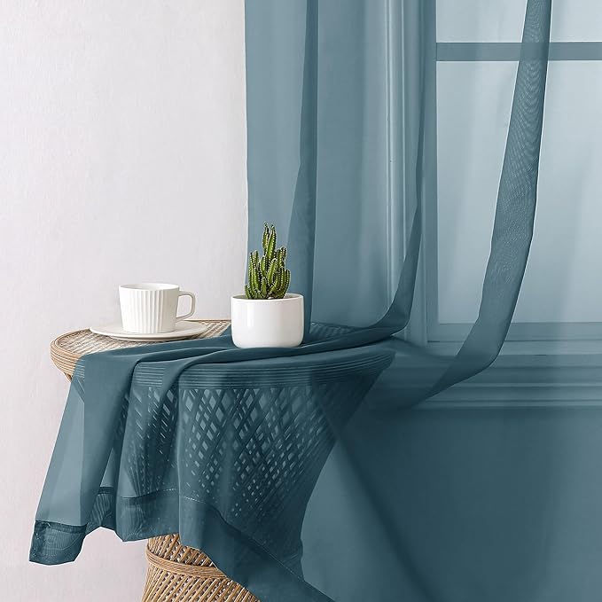 Aiyufeng Dusty Blue Sheer Curtains 96 Inches Long 2 Panels Set, Light Filtering Soft Airy Voile Rod Pocket Dusty Blue Sheer Window Drapes for Bedroom Living Room, Each 42Wx96L Inches