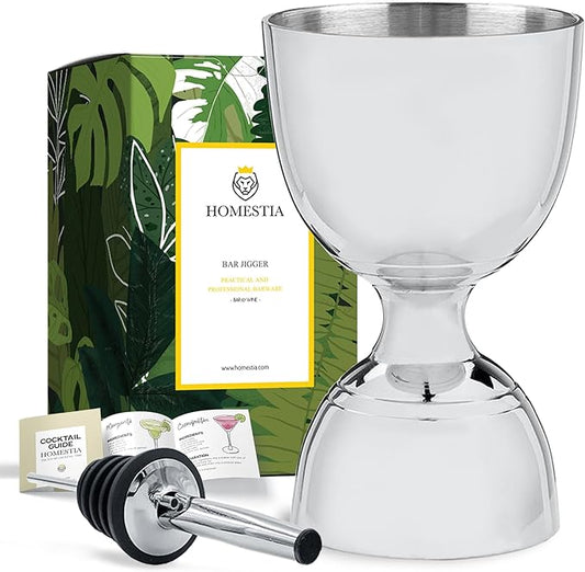 Homestia Premium Bell Jigger, with Measurements Inside 2 oz 1 oz, Shot Measure Double Jigger, Bar Jigger Liquor Alcohol Measuring for Bartending, Stainless Steel Bartender Jiggers with Pourer