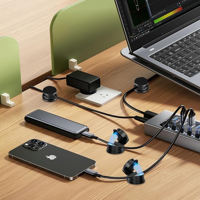 9 Pack Rotatable Magnetic Cord Organizer, Phone Cable Management, Desk Charger Cords Holder, No-Residue Adhesive Cables Clips for Kitchen, Office, Car, Nightstand（Black）