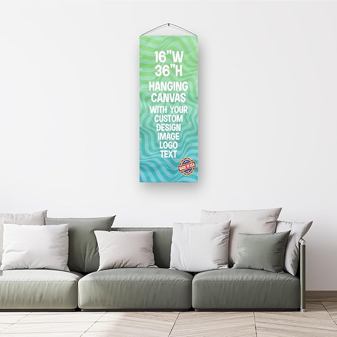 Custom Hanging Canvas Wall Art (16”x35”) by BCB Print | Personalized Picture Banner | Ready to Hang Vertical Home Decor | HD Print Bedroom & Living Room Wall Art | Express Dispatch/Ship | Made in USA