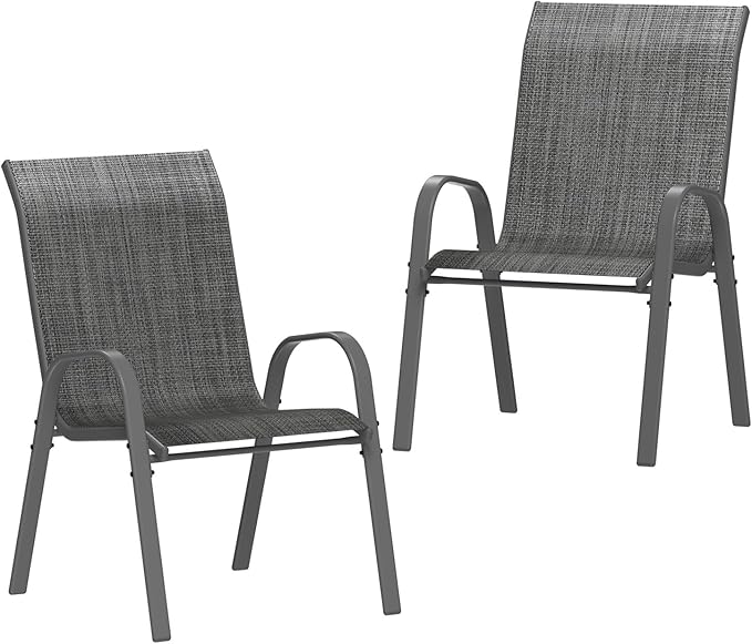 Amopatio Patio Chairs Set of 2, Breathable Garden Outdoor Furniture for Backyard Deck,Outdoor Stackable Dining Chairs for All Weather, Dark Grey