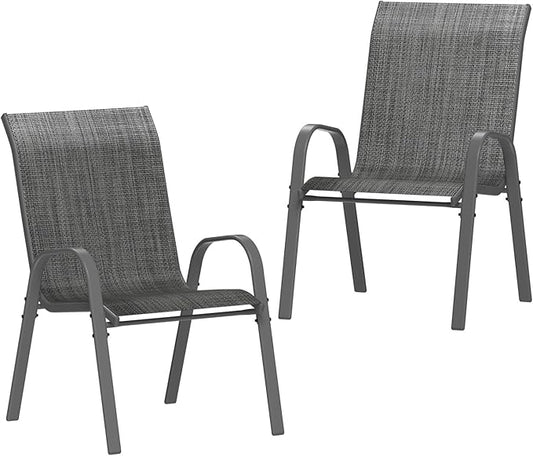 Amopatio Patio Chairs Set of 2, Breathable Garden Outdoor Furniture for Backyard Deck,Outdoor Stackable Dining Chairs for All Weather, Dark Grey