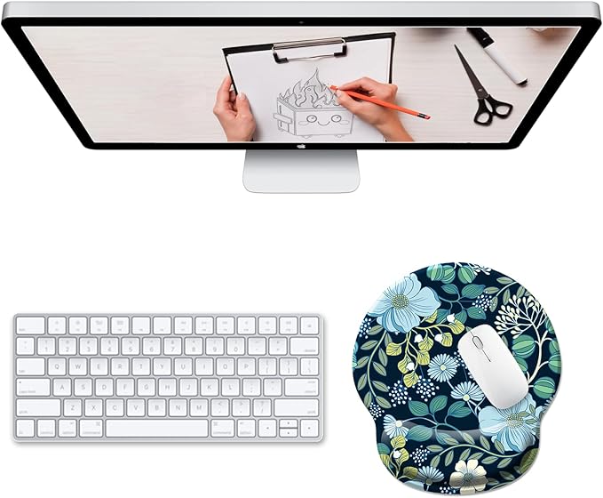 Floral Flower Mouse Pad with Wrist Rest, Ergonomic Cute Gel Mousepad Wrist Support, Computer Gaming Mouse Pad with Pain Relief Non-Slip PU Base for Desk Accessories Home Office Decor Supplies