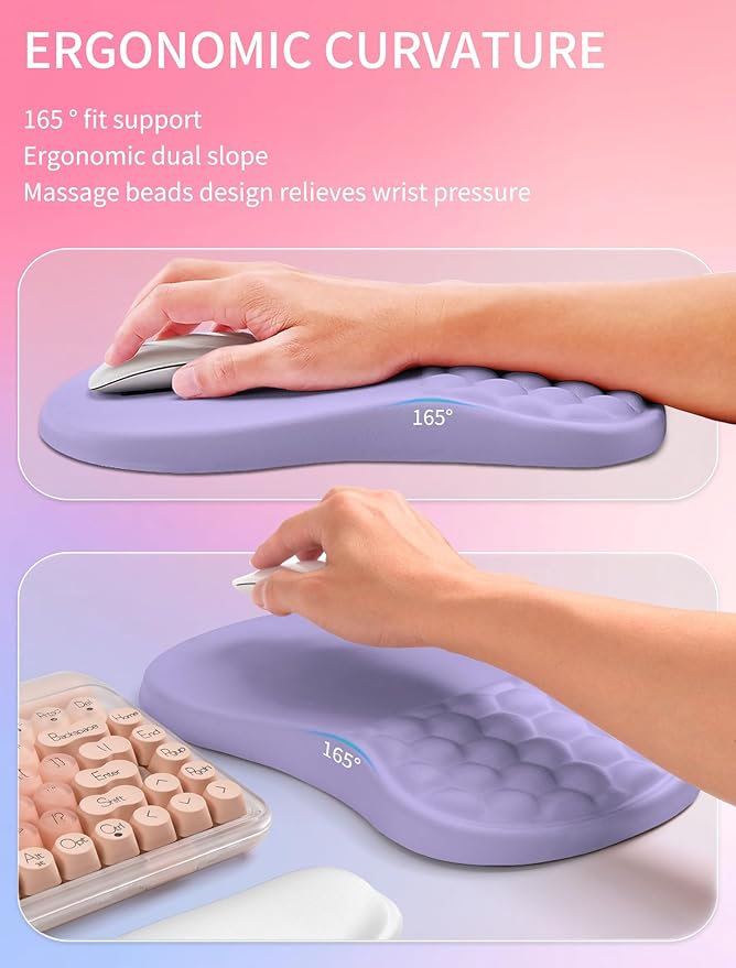 Hokafenle 2in1 Combination, Wave Keyboard Wrist Rest and Ergonomic Curvature Mouse Pad Wrist Support for Relieve Wrist Pain, Filled with Soft Cushion Memory Foam, Purplish Blue