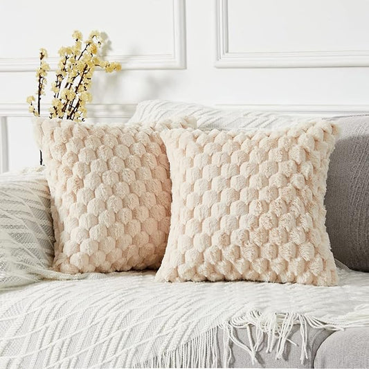 Yaertun Pack of 2 Super Soft Cozy Decorative Throw Pillow Covers Fuzzy Plush Faux Fur Luxury Cushion Cover Pillowcase for Sofa Couch Bed Livingroom 24x24 Inch Beige
