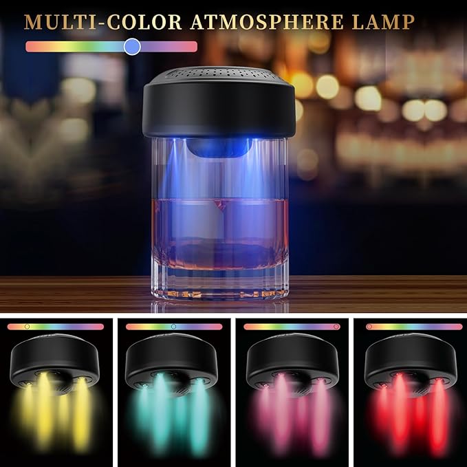 Electric Whiskey Smoker Kit with 5-Color LED Lighting & 6 Wood Chips, No Butane Old Fashioned Smoker Kit Bartender Kit for Cocktail Shaker, Cocktail Smoker Kit for Fathers Day, Gifts for Him