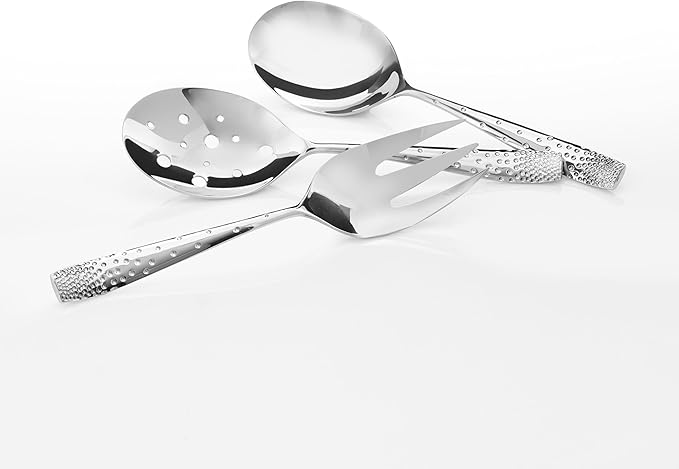 nambe Dazzle 45-Piece Flatware Set Service for 8 Plus Butter Knife, Sugar Spoon and 3 Piece Hostess Set, 18/10 Mirror Stainless Steel Silverware Cutlery Set, Dishwasher Safe