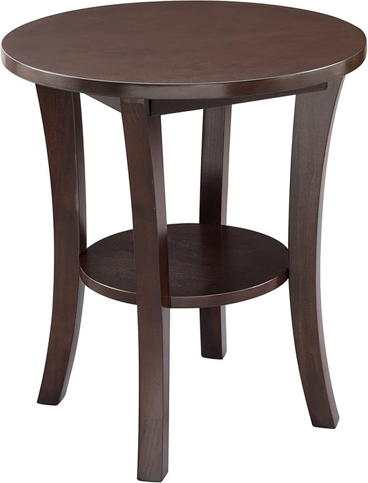 Leick Home Boa End Table, Solid Wood, 22 in. Round, Bottom Display Shelf, Easy-Assembly, For Living Room/Bedroom, Chocolate Oak, 22 in Diameter x 24 in H, 10302