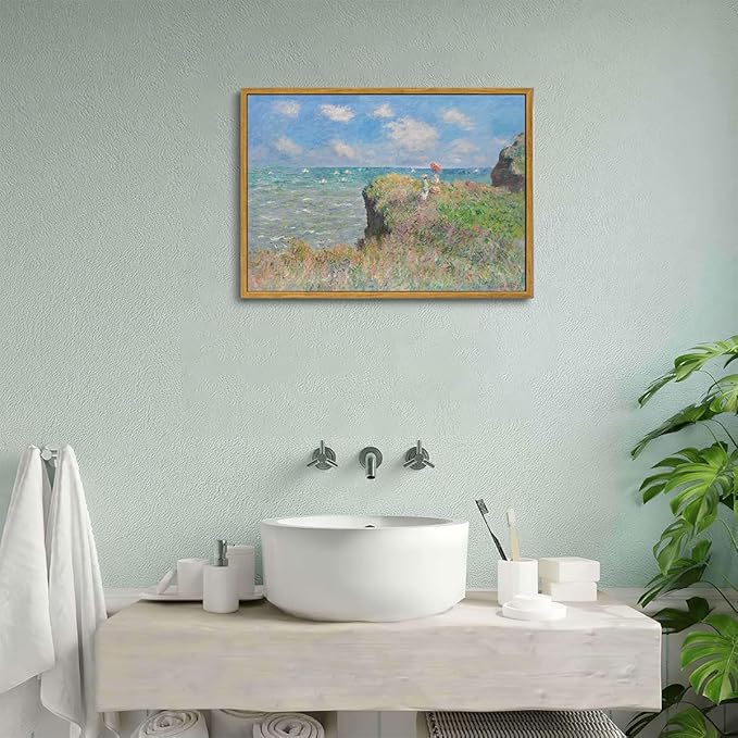 KISSFOX Monet Wall Art Cliff Walk Impressionist Canvas Print Nature Wilderness Painting Gallery Artwork Aesthetic Pictures Decor Living Room Bathroom Office Bedroom