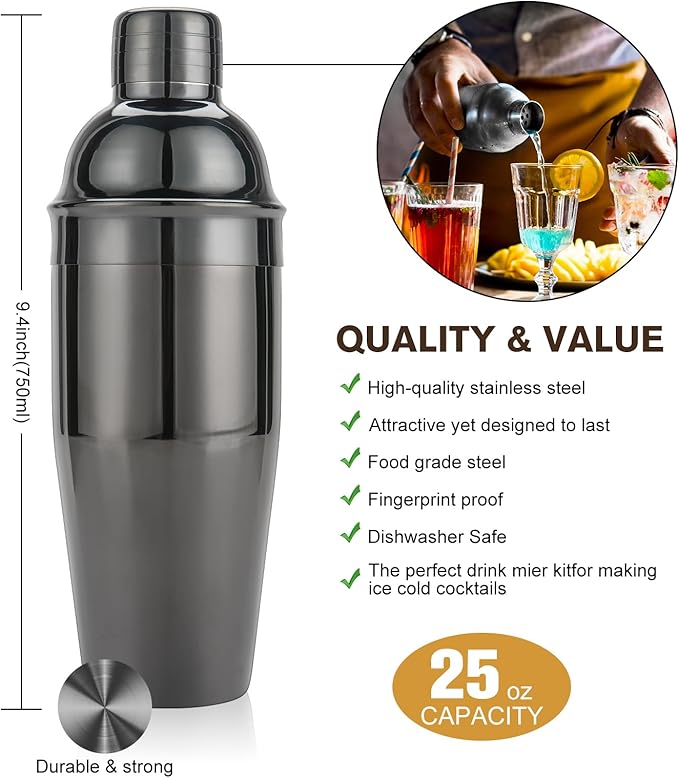 KINGROW Cocktail Shaker Set 29-Piece Bartender Kit with Rotating Stand | Bar Set Drink Mixer Set with All Essential Accessory Tools for Drink Mixing, Home, Bar, Party |Black