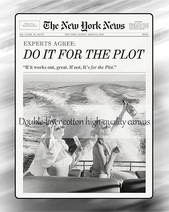 Aesthetic Trendy Newspaper Wall Art 20x24 Vintage Do It For The Plot Magazine Canvas Prints Decor Waterproof Funny Retro Black and White Wall Art for Apartment Bathroom Bedroom Decor Ready To Hang