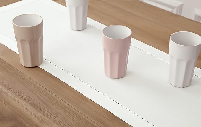 Solino Home White Table Runner 156 Inches Long - Cotton Linen Hemstitch Extra Long Table Runner 14 x 156 Inch for Fall, Autumn, Halloween, Thanksgiving, Christmas, Holiday