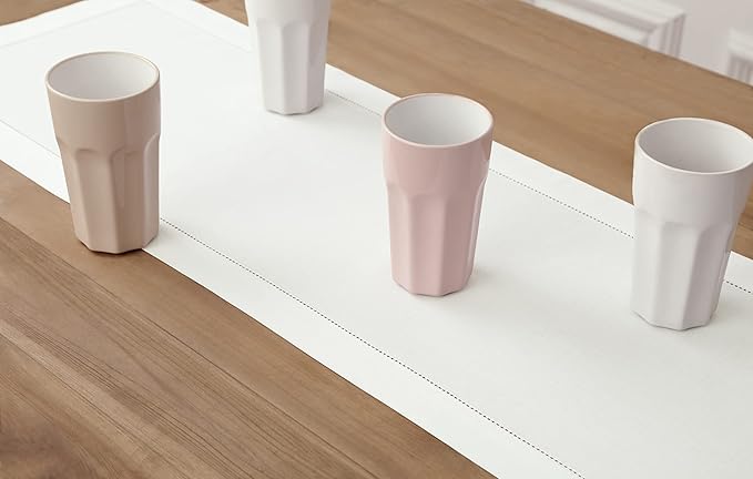 Solino Home White Table Runner 48 Inches - Cotton Linen Hemstitch Coffee Table Runner 14 x 48 Inch Ideal for Dresser Tables - Fall, Autumn, Halloween, Thanksgiving, Christmas, Holiday