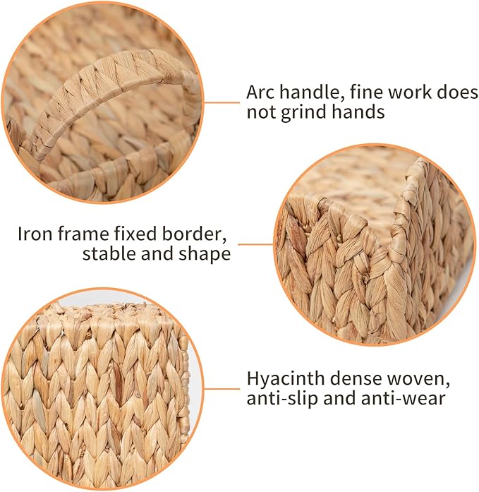 Water Hyacinth Scalloped Trays, Wicker Serving Trays with Handles, Woven Rattan Square Seagrass Tray for Decor, Set of 2