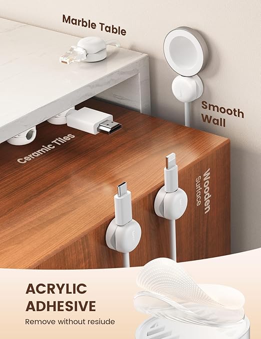 Lamicall Cord Organizer, Spring Cable Management Clips - 6Pack Compact Desk Cable Holder Clips, Nightstand Phone Charging Cord Holder, Halloween Adhesive Wire Organizer, Office Accessory, White