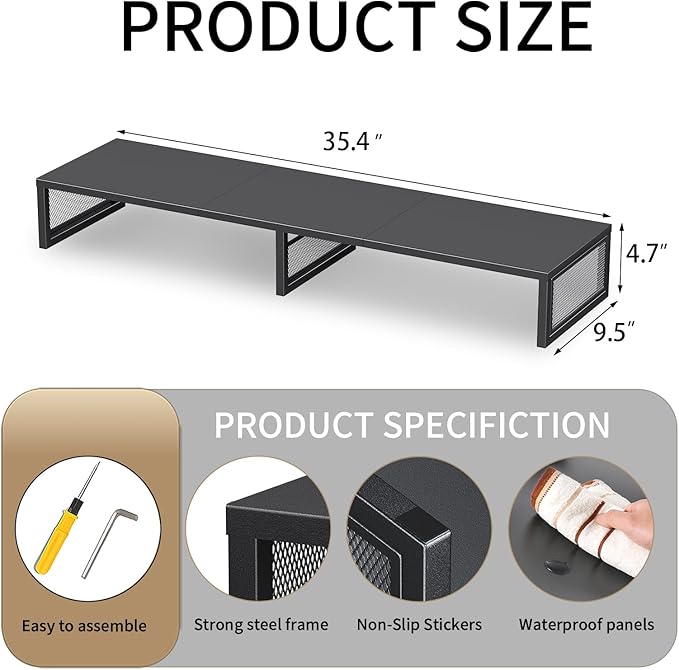 Dual Computer Monitor Stand Riser, Desk Organizers and Accessories, Printer & TV Stand, Desk Shelf, Office Desk Accessories & Desktop Workspace Organizer for Office Supplies, Black