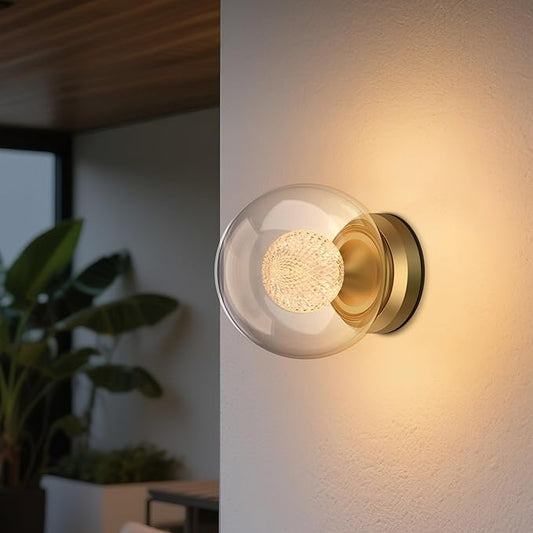 Tubicen Dual-Globe Wall Sconce Gold Dimmable Mid Century Modern Art Deco Wall Sconce 6.7in Glass Round Wall Light for Living Room Bedroom Bathroom Hardwired 3000K