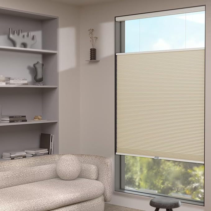 MYshade Top Down Bottom Up（TDBU） Cellular Shades, 1.5 inch Cordless Blackout Honeycomb Pleated Blinds for Windows Home Bedroom Office, Light Control, Thermal Insulated, 19 "W x 36" H, Beige