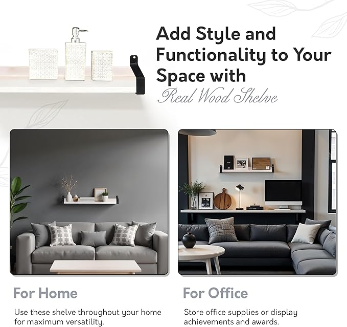 InPlace Wall Mounted Floating Shelf, Real Wood Industrial Bracket Ledge, 5" D x 24" W x 3" H, Distressed White, Heavy-Duty for Living Room, Bathroom, Kitchen, Office 9602114E