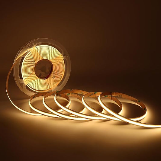 32.8FT COB LED Strip Light 24V 3000K RA90+ Flexible High Bright Dimmable LED Tape, 8mm Width Strip Light with 3840 LEDs for Home Indoor Lighting Decor (Without Power Supply or Adapter)