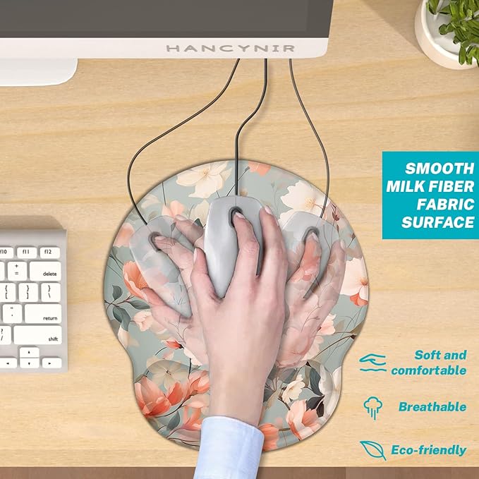 Ergonomic Mouse Pad Wrist Support, Flower Floral Gel Mouse Pads with Wrist Rest, Comfortable Pain Relief Mousepad with Non-Slip PU Base for Gaming Work Desk Accessories Office Decor