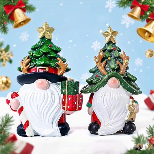 Christmas Decorations | Set of 2 Resin Charming christmas gnomes decorations for home | Indoor, Room, Mantel, Shelf, Tiered Tray, Porch, Desk,office.Holiday gnomes Table Centerpieces - 4.2 ince