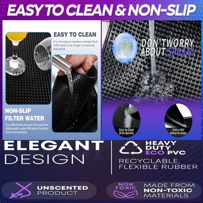 WANGCHAO Bar Mat Set - 8mm Thick Anti-Skid Non-Toxic Rubber Bar Mat for Home Bar, Countertop, Restaurants, Coffee Bar Mat - Premium Rubber Bar Service Spill Mat (3 pack) (2PCS12 "x 6" +12 "x 3")