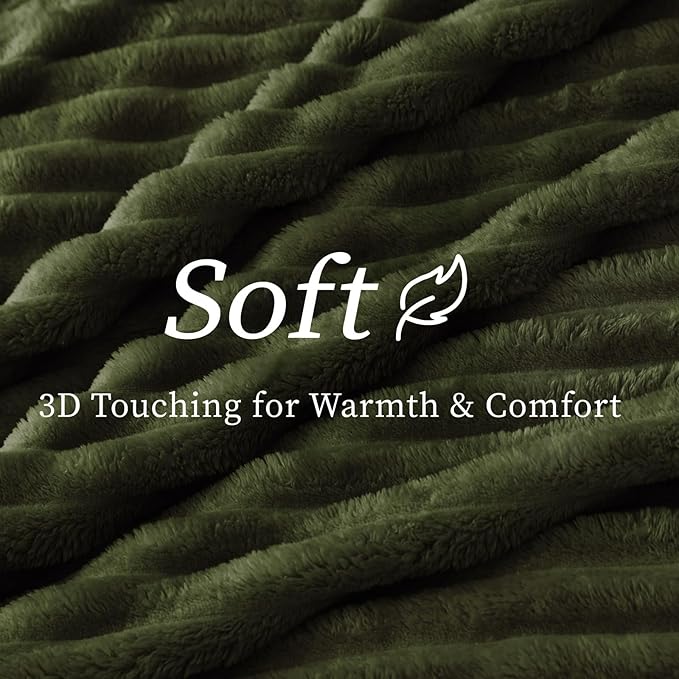 BEDELITE Fleece Throw Blanket for Couch - 300GSM Soft & Warm Fluffy Olive Green Blanket, Decorative and Giftable Striped Blankets for Women, Men, 50"x60"