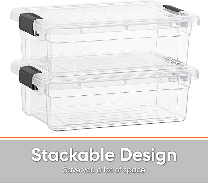Superio Clear Storage Boxes with Lids, 1.27 Quart Plastic Container Bins for Organizing, Stackable Crates, BPA Free, Non Toxic, Odor Free, Organizers for Home, Office and Dorm, 5 Pack