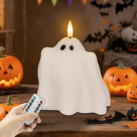 Halloween Flameless Candles with Remote, Real Wax Ghost Battery Operated Candles, Flickering LED Fake Candle, Halloween Decorations for Table, Fireplace, Home, Party, Festival Decor