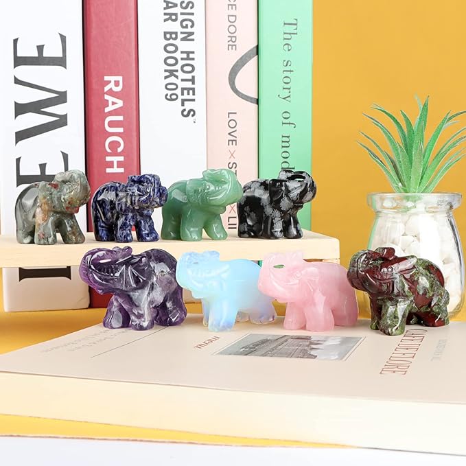 SMQ Dragon Bloodstone Crystal Elephant Statue,Hand Carved Quartz Gemstone Healing Elephant Stone Animal Carvings Figurine Crafts Decor Gifts