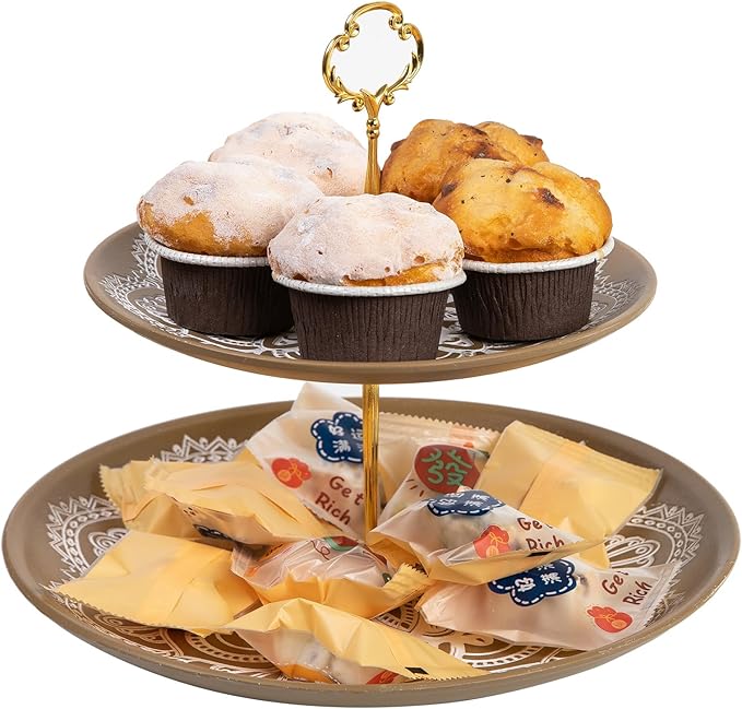 Rustic Round Wood Decorative Coffee Table Tray Farmhouse Decor with Wood Texture Boho Ottoman Serving Tray for Kitchen Counter Home (Grey)