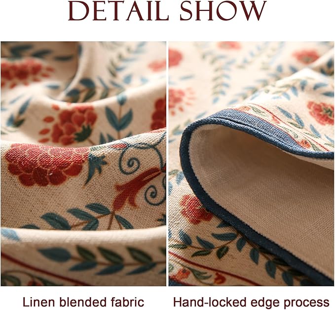 patdrea Designer Vintage Bright Farmhouse Extra Long Linen Table Runner 118 Inch Long, Maroon Floral Pattern Table Mat, Decor for Kitchen Dining Coffee Table Cabinet Banquet Christmas ,16"*118"