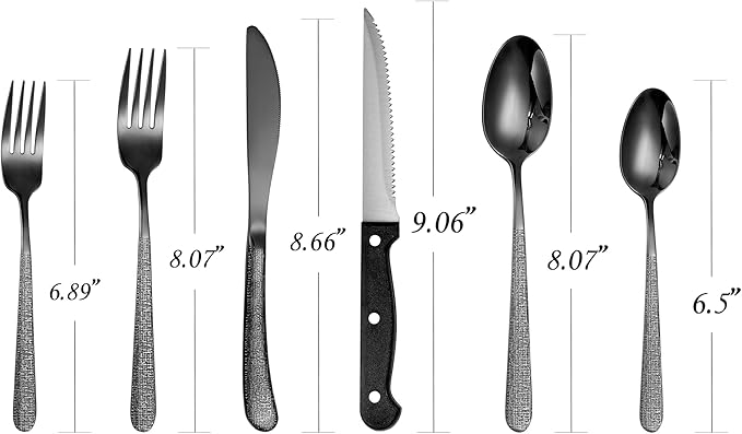 Drill Pattern Cutlery Set, 24-Piece Black Silverware Set With Steak Knives, Black Flatware Set For 4, Food-Grade Stainless Steel Set, Dishwasher Safe, Elegant Home Tableware and Dining Utensils