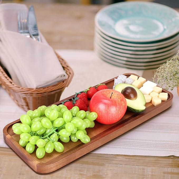 16" x 6.5" Large Wooden Serving Trays Long charcuterie Boards Rectangle Serving Platter for Cookie, Dessert, Food Dish Decorative Dinner Kitchen Tray Rectangle Cheese Board Snack Appetizer Plates